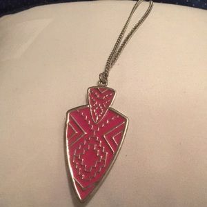 Pink large arrow necklace with silver tone chain